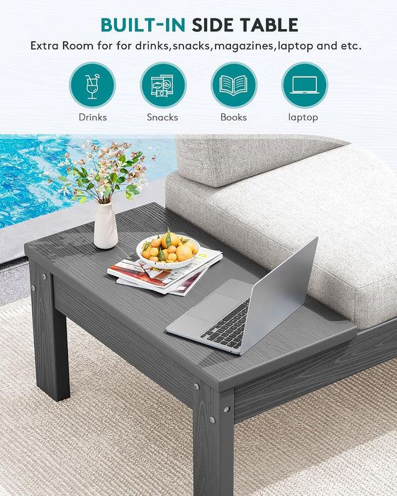 HDPE Outdoor Furniture Set, 4 Seats Outdoor Sectional with Coffee Table, All-Weather Patio Sofa Set, Patio Conversation Sets with Adjustable Backrest Sofa for Garden, Backyard, Grey with Beige