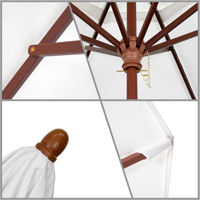 9' round Hardwood Frame Market Umbrella, Stainless Steel Hardware, Push Open