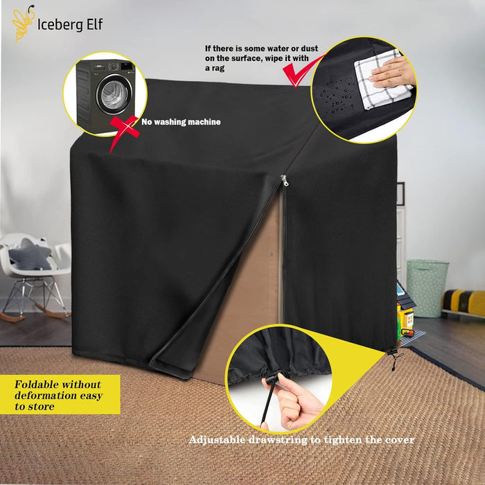 Playhouse Cover, Outdoor Wooden Kids Playhouse Covers, 57" L X 57" W X 63" H, Waterproof, Sun Protection Dust, Easy to Put on with Side Zipper, 640D Heavy Duty Oxford Fabric, (Black)