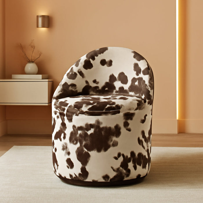 Modern round Swivel Vanity Storage Stool with Foldable Backrest, Linen Upholstered Ottoman with Removable Lid, Footrest Makeup Stool for Living Room Bedroom, Brown Milk Cow