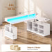 L Shaped Electric Standing Desk, 63 Inch Height Adjustable Corner Computer Desk with Storage Shelves and LED Lights, Corner Gaming Desk with Power Outlet and Pegboard for Home Office, White