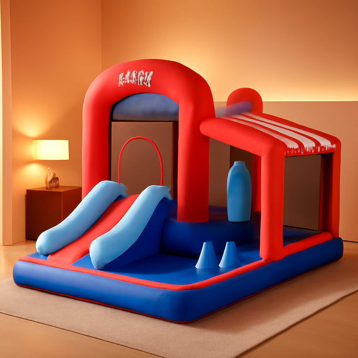 Inflatable Bounce House with Slide, Jumping Castle with Blower,Children Outdoor Playhouse with Jumping Ball Pit&Basketball Hoop&Target Balls