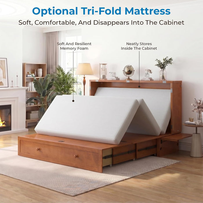 Cherry SixtyThreeInch Murphy Bed Cabinet With Mattress