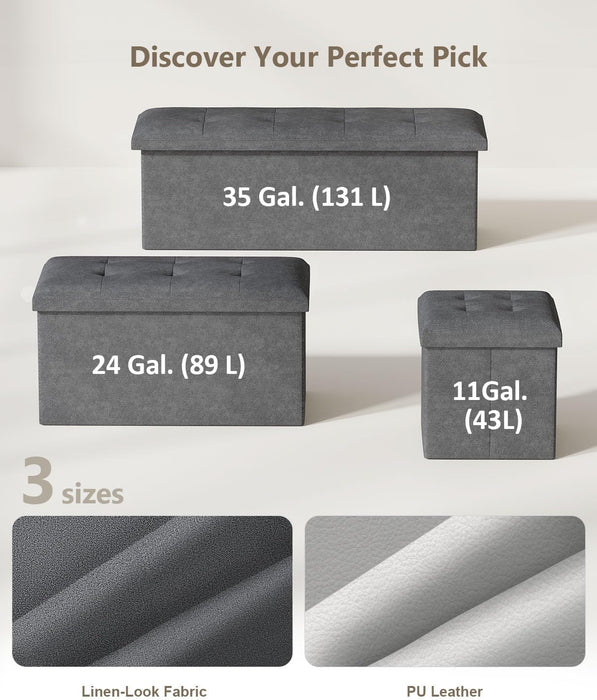 Folding Storage Ottoman Bench, Multi-Functional Ottoman Foot Rest, End of Bed Bench, Storage Chest for Living Room, Bedroom, Hallway, Entryway, Holds up to 600 Lbs (Dark Gray, 43 Inches)