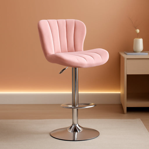 Ellston Velvet Adjustable Swivel Barstools in Pink, Set of 2