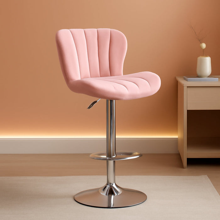 Ellston Velvet Adjustable Swivel Barstools in Pink, Set of 2