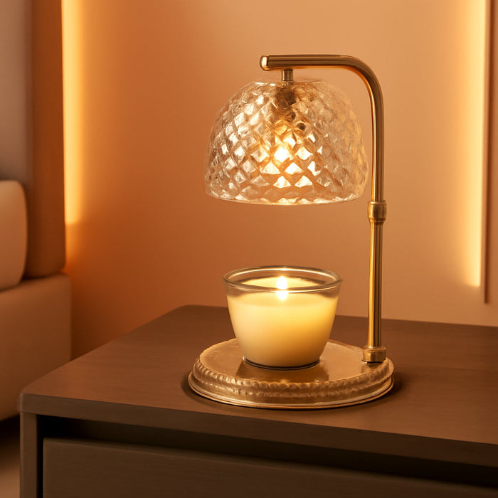 Candle Warmer Lamp with Timer Dimmer, Honeycomb Crystal Wax Melt Warmer for Jar Candles, Adjustable Height Wax Warmer Lamp with 2 Bulbs for Women Mom Gift New Home Bedroom Decor (Amber)