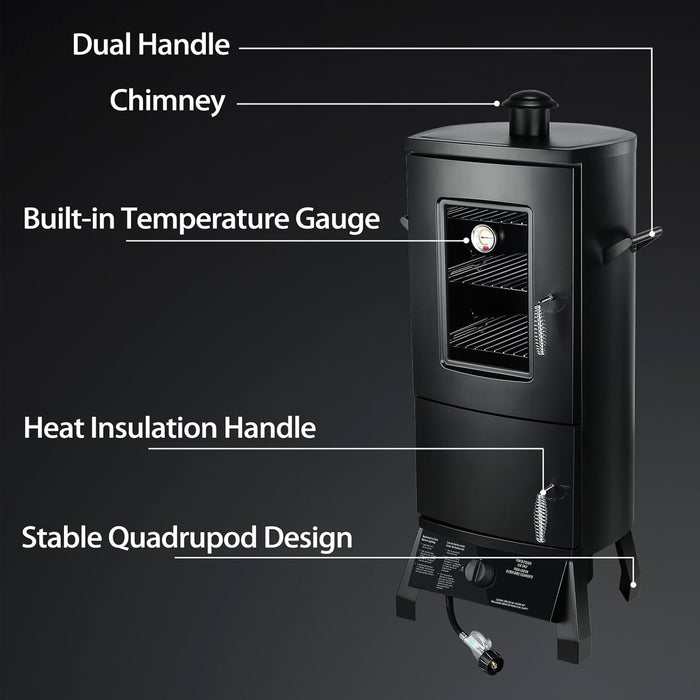 Propane Smoker, Vertical Smoker with Three Removable Shelves,Outdoor Grills & Smokers with Thermometer for BBQ, Backyard,Black…