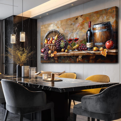 Kitchen Wall Art Grape Barrel Painting Red Wine Glass Fruit Artwork Prints for Dinning Room Bar Canvas Wall Decor for Living Room Food Still Life Abstract Picture Home Decoration 20X40In