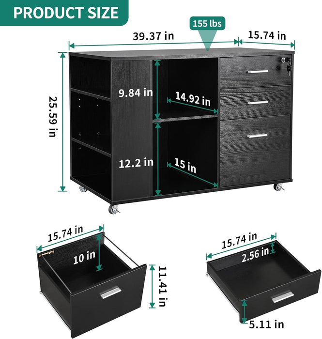 Locking Lateral File Cabinet with Printer Stand