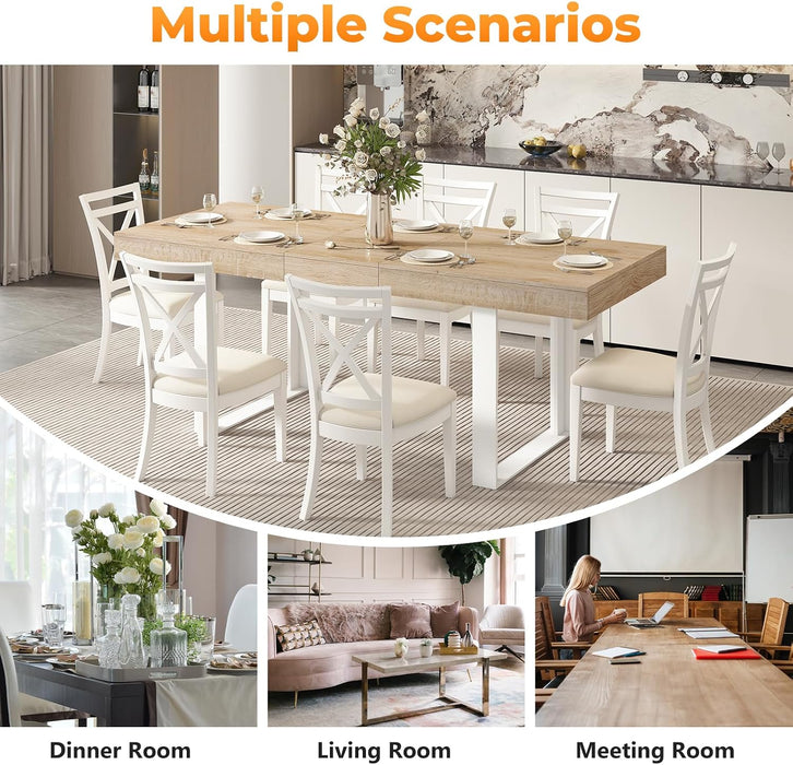 63"-78.7" Extendable Dining Table for 6-8, Farmhouse Kitchen Table | Rectangular Expandable Dining Room Table with U-Shaped Legs Wooden Dinner Table for Kitchen Office Living Room-Oak