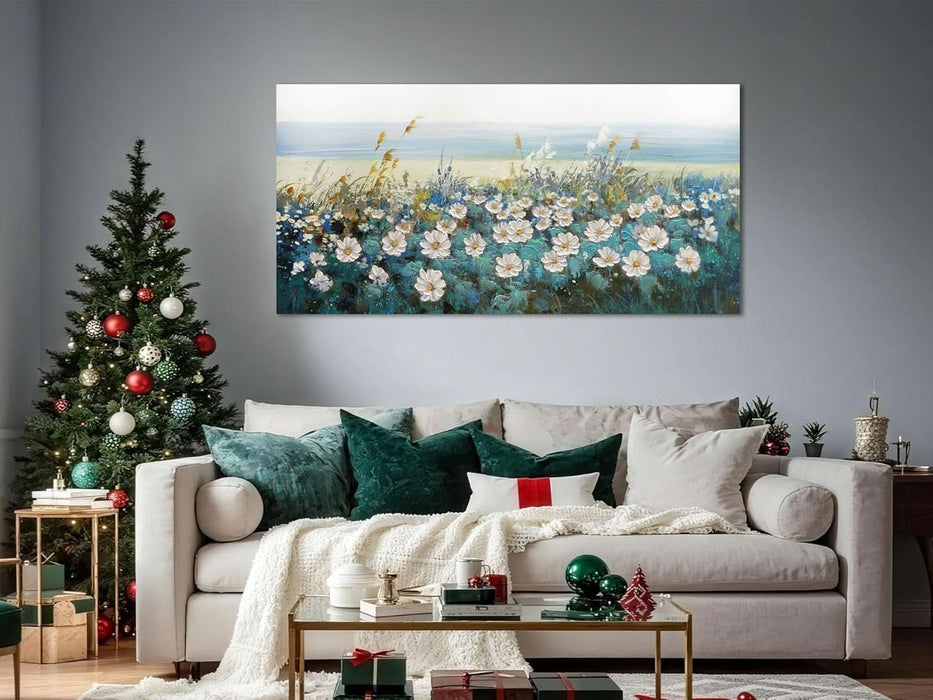 Flower Wall Art for Living Room, Bedroom Wall Decor Canvas Daisy Floral Painting Landscape Picture Extra Large Artwork Textured Office Home Dining Room, Oversized 58"X29"