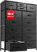 Black Dresser with 10+4 Storage Drawers, Chest of Drawers, Sturdy Metal Frame & Wood Top, Bedroom, Hallway, Closets, Living Room, 52.2" H X 37.4" W X 11.8" D