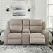Signature Design by Ashley Lavenhorne Contemporary Faux Leather Manual Reclining Loveseat with Console and Cup Holders, Beige
