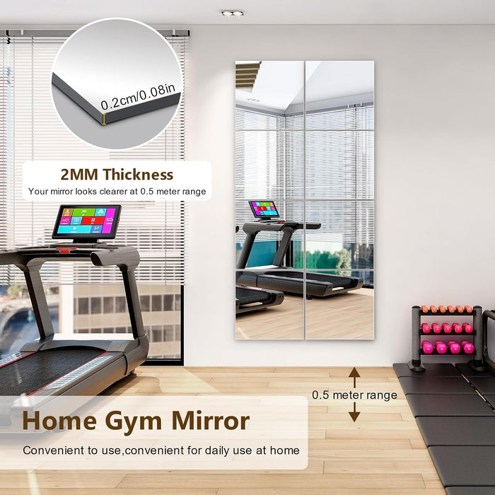 4 Pack Wall Mirror Full Length, 12 X 12 Inch Acrylic Mirror Tiles, Shatterproof Flexible Plastic Mirror Sheets for Bedroom Home Gym Door