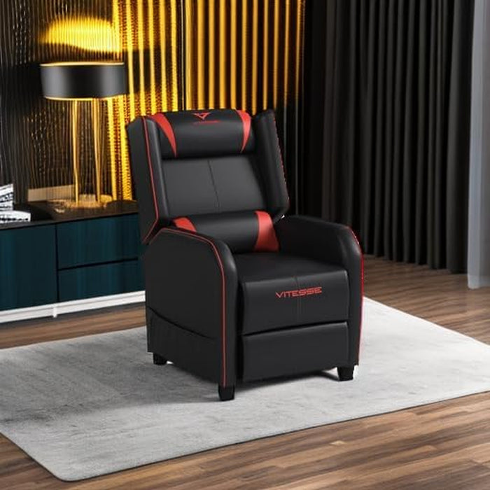 Gaming Recliner Chair Racing Style Single PU Leather Sofa Modern Living Room Recliners Ergonomic Comfortable Home Theater Seating, Red