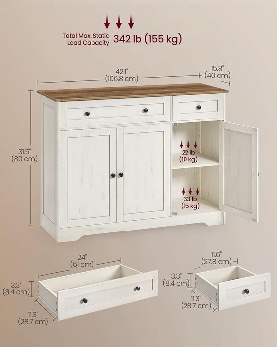 Buffet Cabinet, Sideboard, 3 Doors, 42.1 X 15.8 X 31.8 Inches