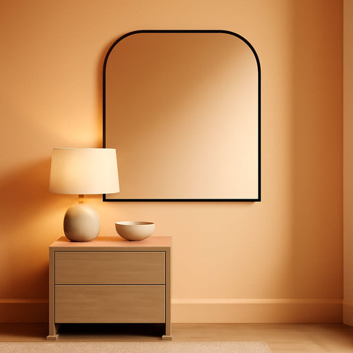 Master & Co. Modern Metal Large Wall Mirror, Minimalist Home Decor Mantle Arch Mirror for Living Room, Bedroom, or Bathroom, 36 by 32 Inch, Black