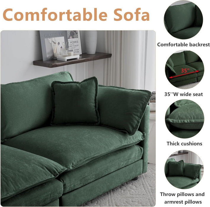 Luxury 3 Piece Sofa Set, 2 Pieces of Single Sofa and 1 Piece of 3 Seater Sofa, Modern Chenille Comfy Cloud Couches Set with 7 Pillows for Living Room Office, Evergreen