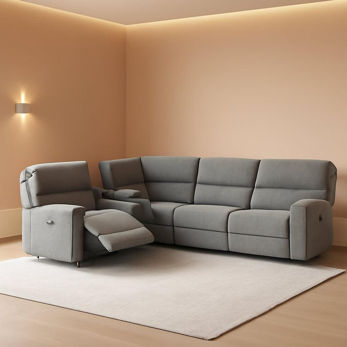 Anthony 114" W Light Gray Chenille Fabric Power Reclining Sectional Sofa with Storage Console and USB Ports – Oversized Modular Recliner Sofa with Cup Holders