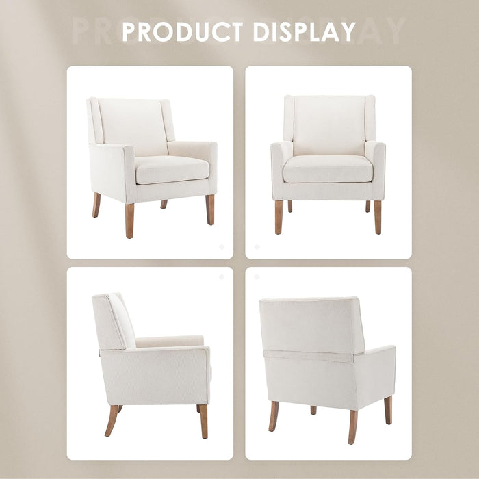Modern Wingback Living Room Chair Set of 2, Upholstered Fabric Accent Armchair, Single Sofa Chair with Lounge Seat and Wood Legs for Bedroom/Office/Reading Spaces, Beige