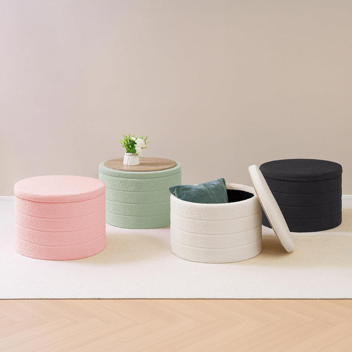 Ottoman with Stroage, round Sherpa Storage Ottoman Stool, Boucle Foot Rest22 X 22"X15.75" (White)