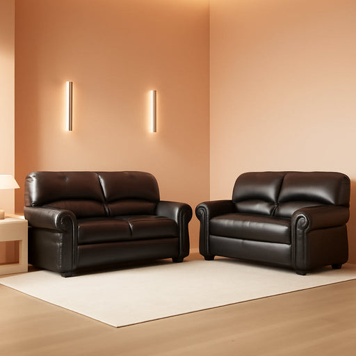 Leather Sofa Set, Top Grain Leather Living Room Furniture Sets, Include Sofa Couch and Loveseat, 2-Piece Set, Dark Brown​