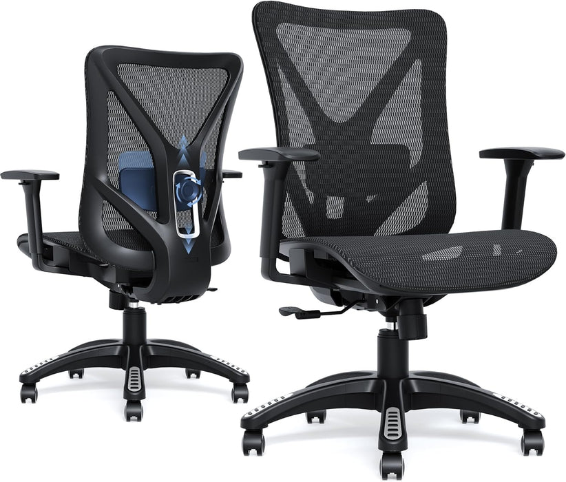 Ergonomic Office Chair, Mesh Computer Desk Chairs with BIFMA X5.1 Certified, Adjustable Lumbar Support, 3D Arm, Tilt Back, Wide Seat, Comfy Swivel Work Task Chair for Company and Home (Obsidian Black)