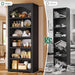 80.9 in Tall Arched Bookcase, Vintage 6-Tier Black Bookshelf with Classic Roman Column Design & Open Shelves for Living Room, Kitchen, Black