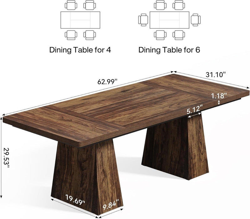 Dining Table for 6 People, Wooden Dining Table, Rectangle Table with Heavy Duty Legs, Modern Dining Table for Kitchen, Dining Room, Brown