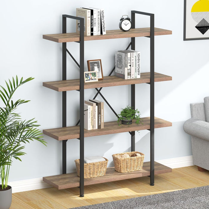Industrial Strength Bookshelf With Rustic Oak Finish