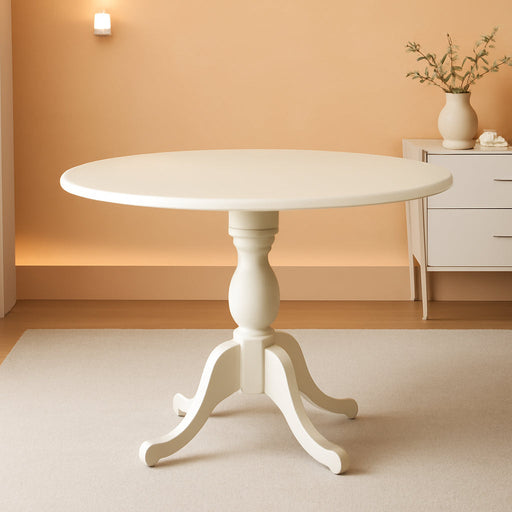 DMT-LWH-TP Dublin Modern Kitchen Table - a round Dining Table Top with Dropleaf & Pedestal Base, 42X42 Inch, Linen White