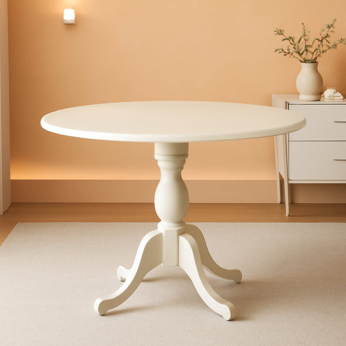DMT-LWH-TP Dublin Modern Kitchen Table - a round Dining Table Top with Dropleaf & Pedestal Base, 42X42 Inch, Linen White