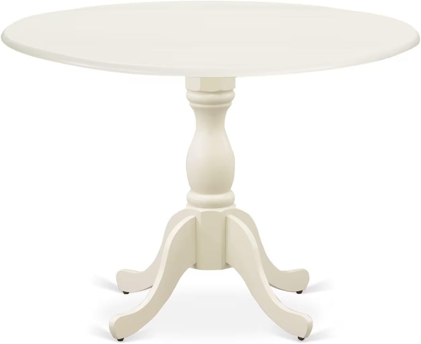 DMT-LWH-TP Dublin Modern Kitchen Table - a round Dining Table Top with Dropleaf & Pedestal Base, 42X42 Inch, Linen White