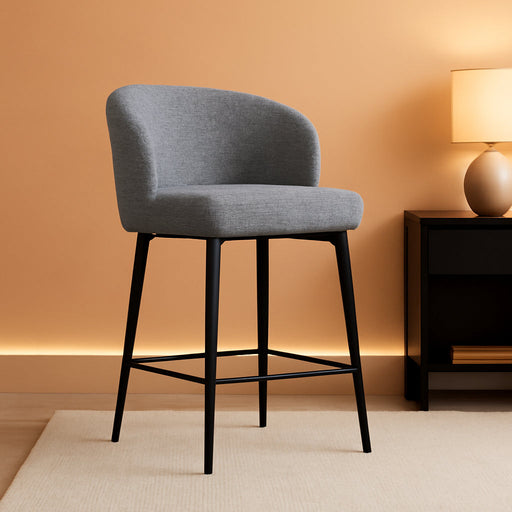 Counter Height Bar Stools Set of 3, 360° Swivel Upholstered Barstools with Backs and Metal Legs, 26" H Seat Height, Fabric in Grey (Multi-Colored)