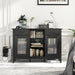 Sideboard Buffet Cabinet with 2 Drawers, Kitchen Storage Cabinet W/2 Doors, Open Compartments, Shelves, Faux Marble Top, Modern Furniture for Living Room, Coffee Bar, Entryway (Black)