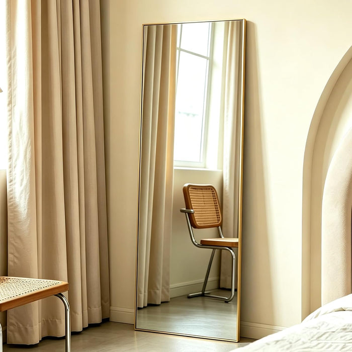 Full Length Mirror 56"X16" Floor Mirror with Stand, Gold Full Body Wall Mirror Standing Hanging or Leaning against Bedroom Mirrors for Entry, Living Room