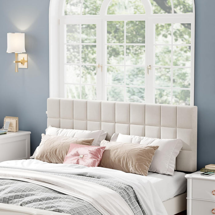 Velvet Upholstered Tufted King Size Headboard,Wood Head Board with Metal Legs, Adjustable Height from 42” to 56”, Bed Headboard in Modern Design,Backboard for Bed, Beige