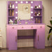 Vanity Desk with Mirror and Lights, Makeup Vanity with Mirror and LED Lights & Power Outlet, 3 Drawers and Cabinets, 3 Lighting Modes Dressing Table Set for Girls Women Bedroom,Purple