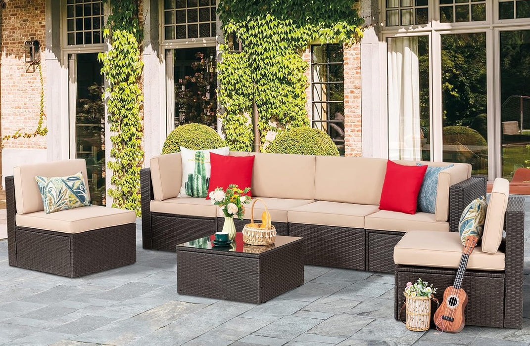 7 Pieces Patio Furniture Sets, Outdoor Sectional Patio Sofa Set