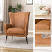 Faux Leather Accent Chair W/Removable Cushion, Comfy Upholstered Armchair with Black Metal Legs & Nailhead Trim Wingback Vanity Chair Desk Chair for Reading Living Room Bedroom, Camel