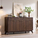 60 Inch Fluted Buffet Sideboard Cabinet, Dark Walnut | Modern Coffee Bar Storage Cabinet with 3 Drawers & 4 Doors, for Dining Room, Living Room, Hallway, Adjustable Shelves