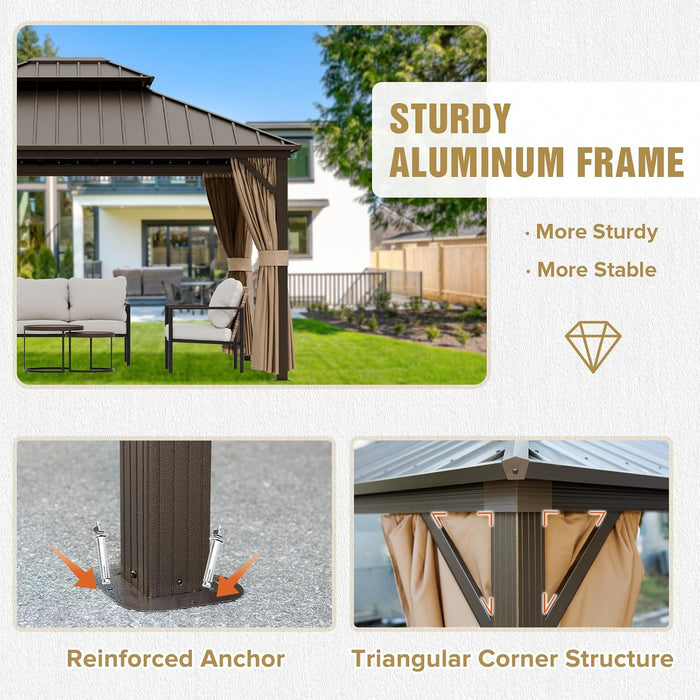 12x10 Hardtop Gazebo Aluminum Frame Weatherproof Durable
