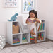 Wooden Bookcase with Reading Nook, Storage and Gray Cushion, White