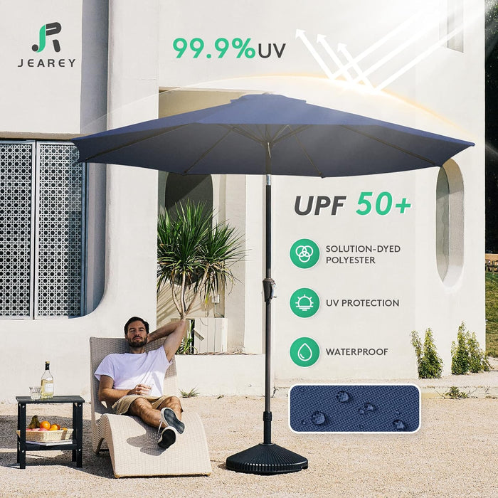 9FT Outdoor Patio Umbrella Outdoor Table Umbrella with Push Button Tilt and Crank, Market Umbrella 8 Sturdy Ribs UV Protection Waterproof for Garden, Deck, Backyard, Pool (Navy Blue)