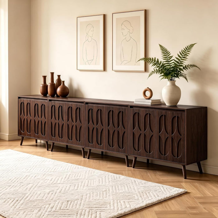Dark Walnut 94.5In Wide MidCentury Modern Sideboard