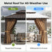 10X12Ft Hardtop Gazebo, Metal Frame with Double Galvanized Steel Roof, Permanent Outdoor Pergola with Curtains and Netting Included for Backyard, Patio, Lawn and Garden, Brown