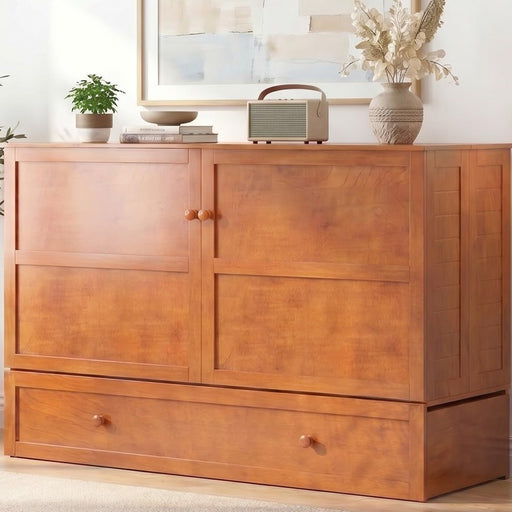 Cherry SixtyThreeInch Murphy Bed Cabinet With Mattress