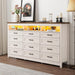 Farmhouse 12 Drawer Dresser with LED Lights, 71" Wide Large Chest of Drawers for Bedroom, Modern Wood Dresser Storage Organizer with Charging Station for Living Room, Bedroom, Hallway, Beige