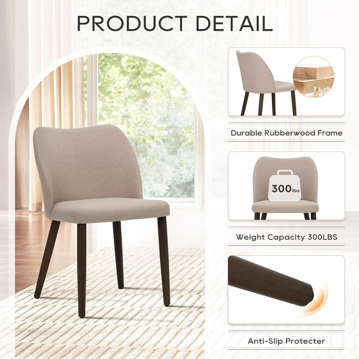Dining Chairs Set of 6, Upholstered Fabric Kitchen Chairs with Curved Back, Padded Seat and Solid Wood Legs, Modern Dining Chair for Kitchen Dining Room, Camel